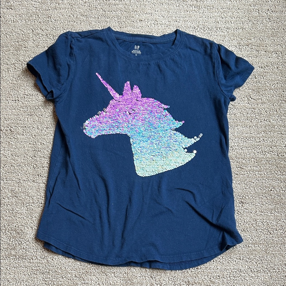 GAP Kids Blue Tee with Sequin Unicorn